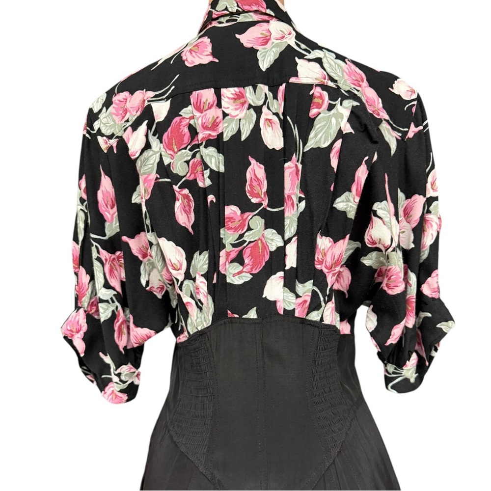 Vintage 80s Jumpsuit Black Pink Floral  Size 12 Foxy Lady Funky Unique Jumpsuit - Picture 7 of 12
